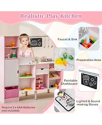 Skonyon 2-in-1 Double-sided Kids Kitchen and Market with Realistic Light and Sound