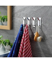Adhesive Hooks -4 Packs Wall Hooks for Hanging Towels, Clothes, Robes Stick On Towel Hooks No Drill for Bathrooms Kitchen Stainless Steel