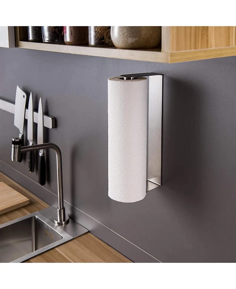 Paper Towel Holder Under Cabinet - Self Adhesive Paper Towel Rack Wall Mount for Kitchen, Sus-304 Stainless Steel Brushed