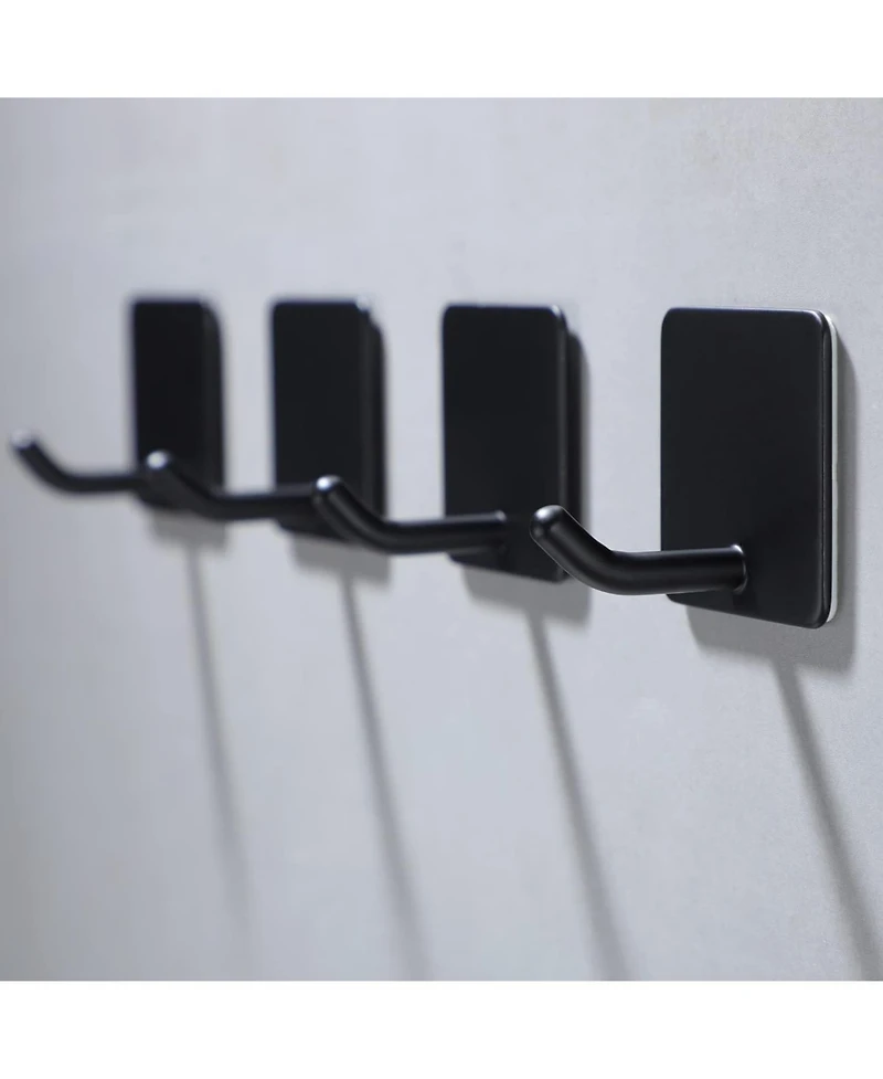 Adhesive Towel Hooks - 4 Pack Towel Hooks for Hanging Robes Coat Hooks Stick on Wall Hooks Stainless Steel, Matte Black