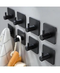 8 Packs Adhesive Hooks for Hanging, Towel Hooks Adhesive Wall Hooks for Bathrooms Kitchen Black No Damage