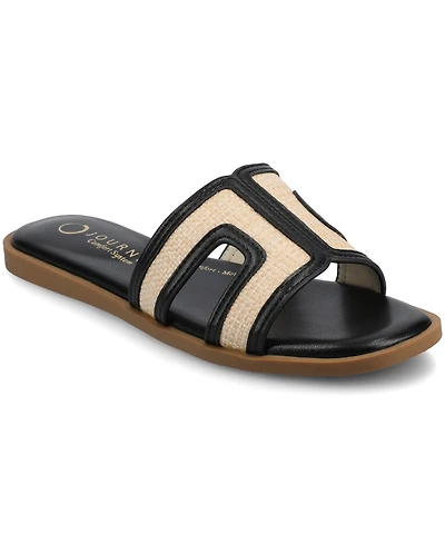 Journee Collection Womens Primah "H" Band Medium and Wide Width Slip On Flat Sandals