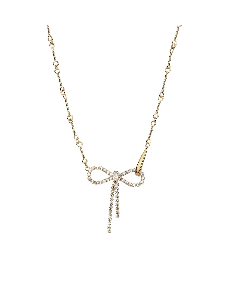 Sterling Silver 18k Gold Plated Camelie Crystal Ribbon Chain Necklace