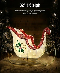 Puleo International 32" Pre-Lit Outdoor Sleigh Christmas Holiday Decor