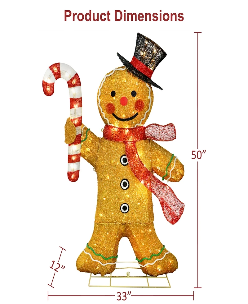 Puleo International 4' Pre-Lit Outdoor Gingerbread Man Christmas Holiday Decor