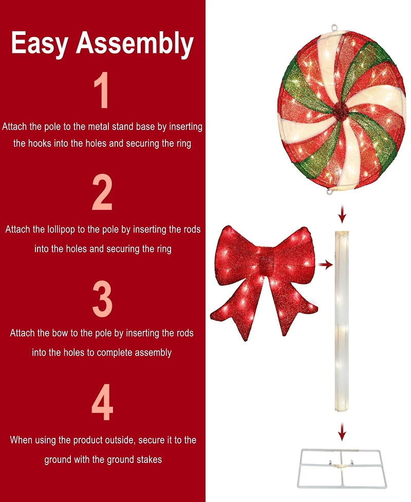 Puleo International 3' Pre-Lit Lollipop Christmas Holiday Decor