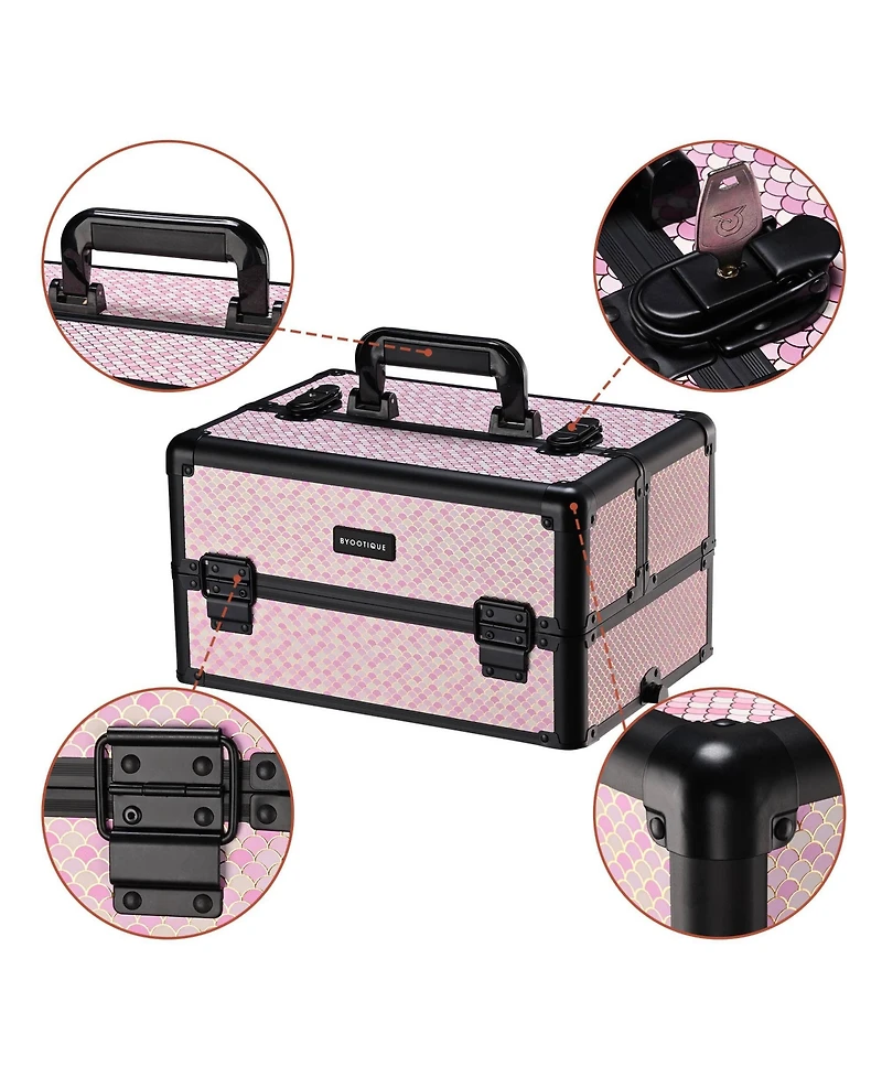 Byootique Large Rolling Makeup Case on Wheels 4in1 Cosmetology Art Deco Bloom