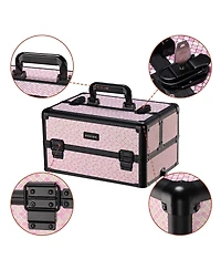 Byootique Large Rolling Makeup Case on Wheels 4in1 Cosmetology Art Deco Bloom