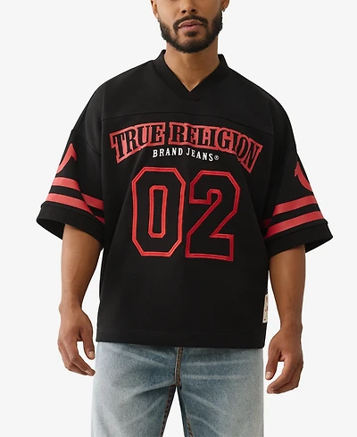 True Religion Men's V-neck Football Knit Jersey T-shirt