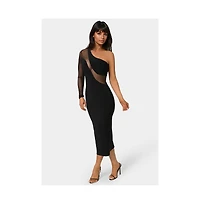 Bebe Women's One Shoulder Mesh Insert Midi Dress