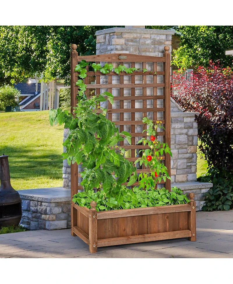 Costway Solid Wood Planter Box with Trellis Weather-Resistant Outdoor