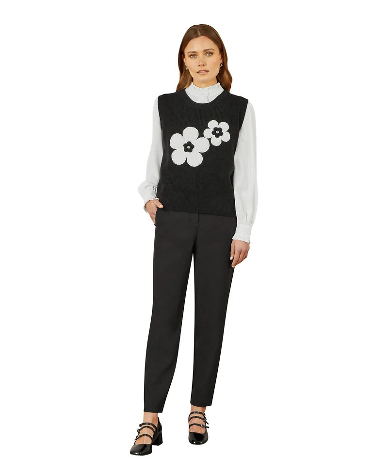 Yumi Women's Knitted Floral Sleeveless Sweater Vest