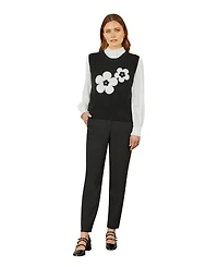 Yumi Women's Knitted Floral Sleeveless Sweater Vest