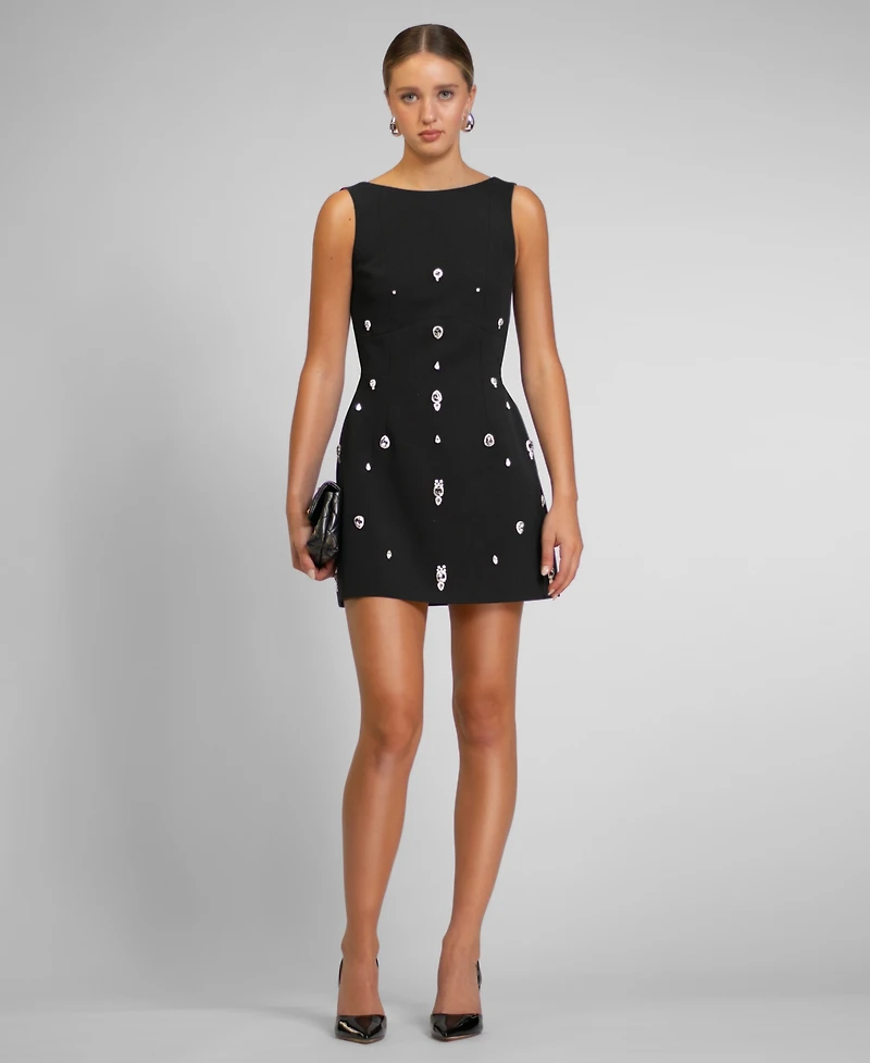 Rachel Roy Women's Celice Chunky Jeweled Boat Neck Mini Dress