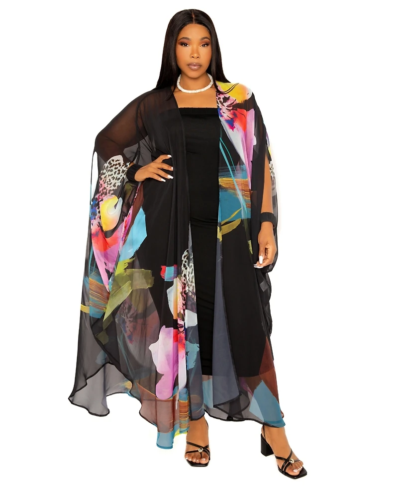 Buxom Couture Plus Floral Robe with Wrist Band