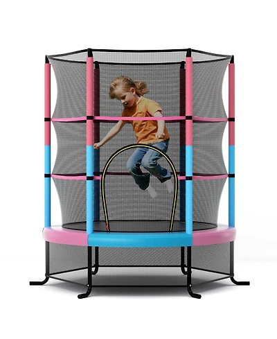 55 Inch Kids Recreational Trampoline Bouncing Jumping Mat with Enclosure Net