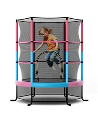 55 Inch Kids Recreational Trampoline Bouncing Jumping Mat with Enclosure Net