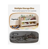 Wooden Toy Storage Organizer with 3 Cubbies and Mobile Drawers