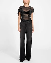 Guess Women's Chain Mesh Logo Shirred Top