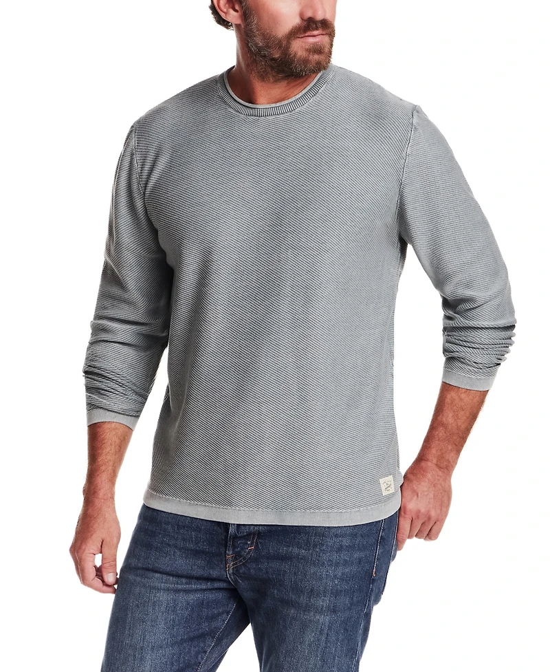 Weatherproof Vintage Men's Long Sleeve Crewneck Twill Stonewash Sweater
