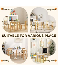 Qaba 5 Piece Kids Table and Chair Set, Wooden Table and 4 Chairs,