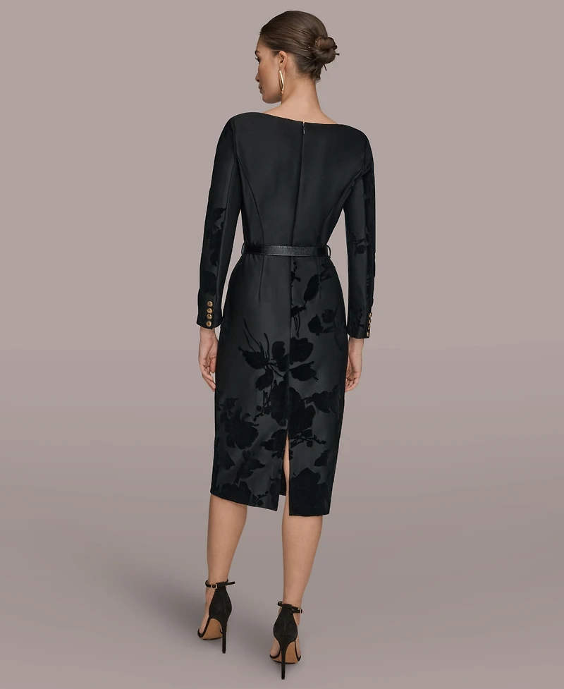 Donna Karan New York Petite Embossed Boat Neck Velvet Dress