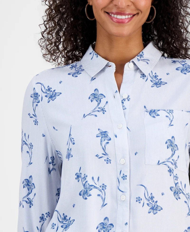 Style & Co Women's Floral Stripe Shirt, Macy's Exclusive