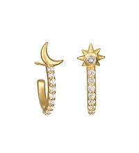 Scattered Stardust Celestial Moon and Star Pave Hoop Earrings