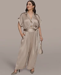 Donna Karan New York Plus Satin Collared Jumpsuit