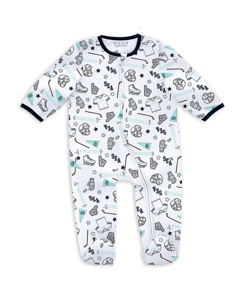 Wear by Erin Andrews Baby Boys and Girls 2-Piece Seattle Kraken Sleep Play Sleeper Set with Bib