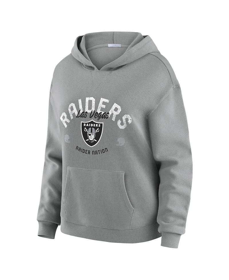 Wear by Erin Andrews Women's 2-Piece Gray Las Vegas Raiders Waffle-Knit Long-Sleeve Hoodie and Lounge Pant Set