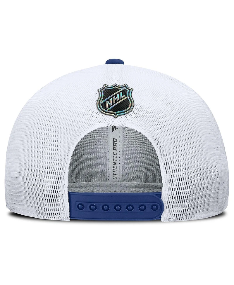 Fanatics Men's Blue/White Tampa Bay Lightning Authentic Pro Rink Lockup Adjustable Trucker Hat