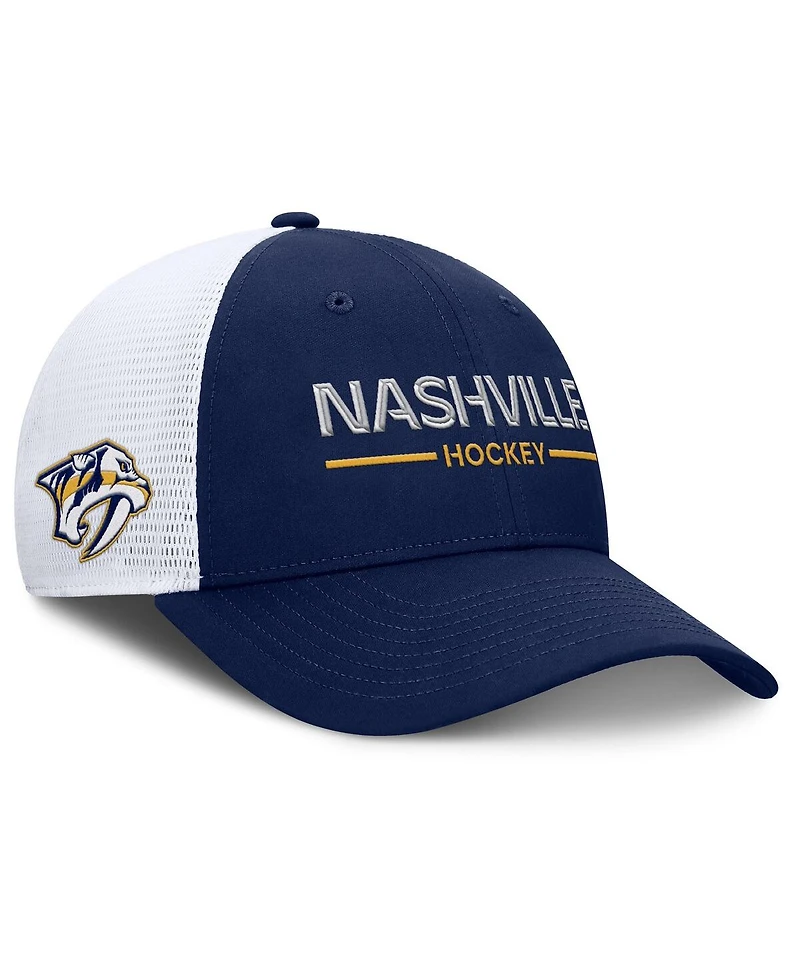 Fanatics Men's Navy/White Nashville Predators Authentic Pro Rink Lockup Adjustable Trucker Hat
