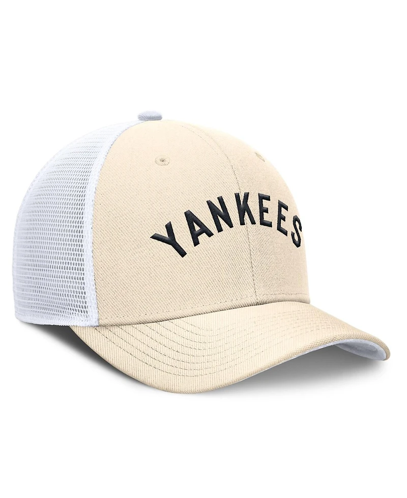 Nike Men's Natural New York Yankees Cooperstown Collection Dri-fit Rise Trucker Adjustable Hat