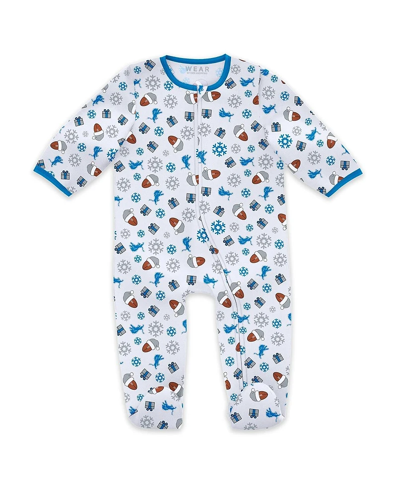 Wear by Erin Andrews Baby Boys and Girls Newborn 2-Piece Detroit Lions Holiday Full-Zip Sleeper Bib Set