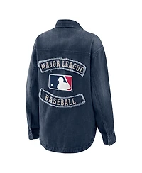 Wear by Erin Andrews Women's Denim Mlb Washed Oversized Full-Snap Shacket