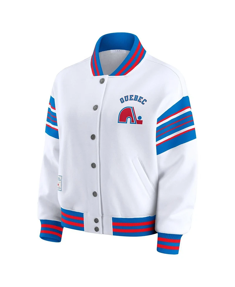 Wear by Erin Andrews Women's White/Blue Quebec Nordiques Full-Snap Fleece Sweatshirt Jacket