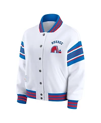 Wear by Erin Andrews Women's White/Blue Quebec Nordiques Full-Snap Fleece Sweatshirt Jacket