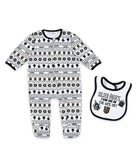 Wear by Erin Andrews Newborn 2-Piece Vegas Golden Knights Allover Print Full-Zip Sleeper and Bib Christmas Set