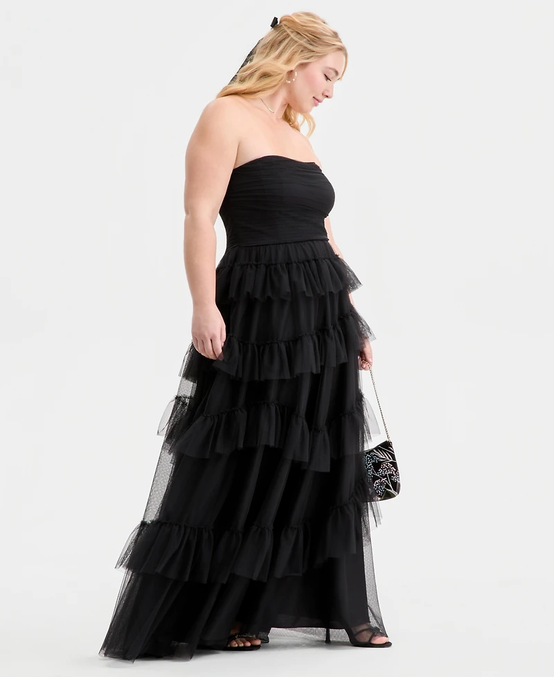 Created for Macy's, City Studios Trendy Plus Tulle Ruffle Strapless Gown