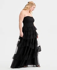 Created for Macy's, City Studios Trendy Plus Tulle Ruffle Strapless Gown