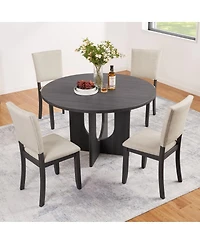 Maison Boucle 5-Piece Round Dining Set, 47'' Modern Dining Set with 4 Upholstered Chairs for Kitchen, Dining Room or Small Apartment