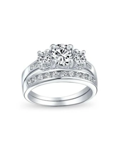 Bling Jewelry Classic 3CT Round 3 Stone Cz Past Present Future Promise Ring Set Band Sterling Silver