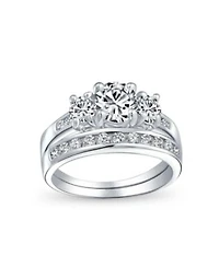 Bling Jewelry Classic 3CT Round 3 Stone Cz Past Present Future Promise Ring Set Band Sterling Silver