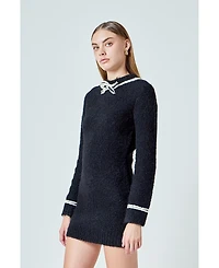 endless rose Women's Bow Knit Mini Sweater Dress