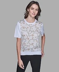 Karl Lagerfeld Paris Women's Short-Sleeve Printed Sweater