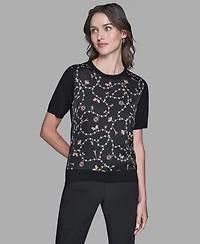 Karl Lagerfeld Paris Women's Short-Sleeve Printed Sweater