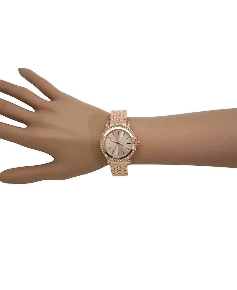 Olivia Pratt Rose Gold Solid And Rhinestones Bangle Watch