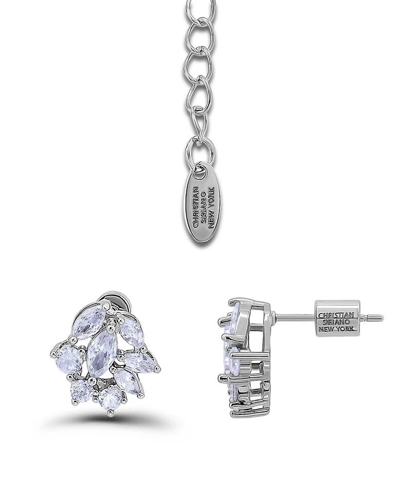 Christian Siriano New York Fine Silver Plated Marquise Cubic Zirconia Drop Necklace and Earrings Set