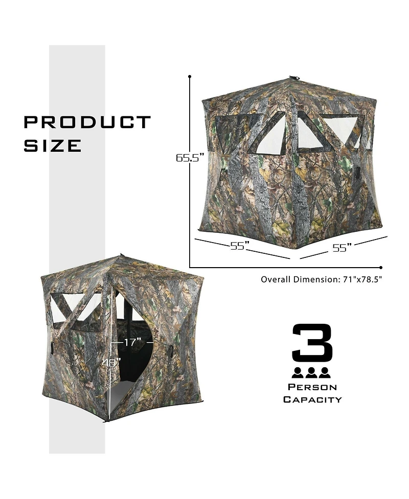 Givimo 3 Person Portable Pop-Up Ground Hunting Blind with Tie